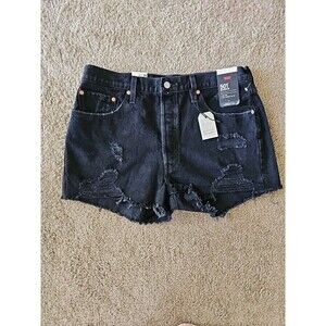 Levi's Premium 501 High-Rise Shorts Women's Black Size 33 Distressed NEW $70